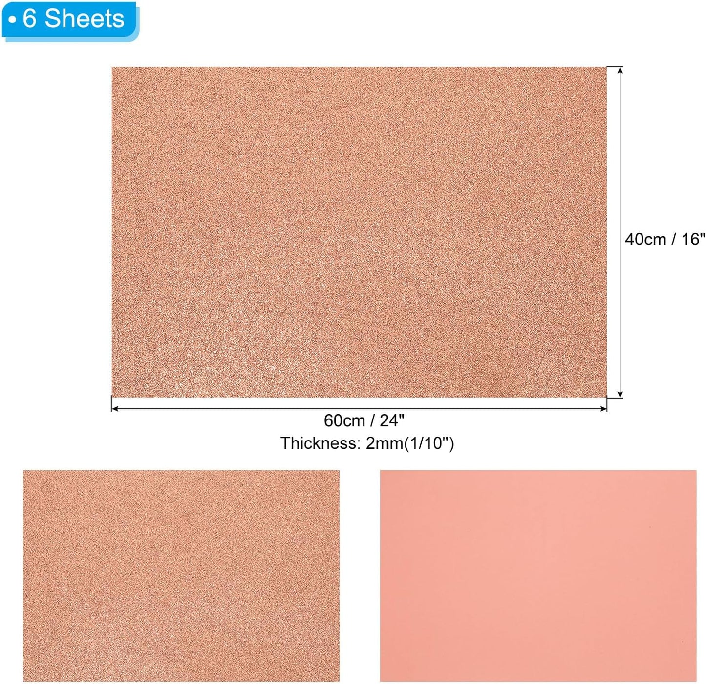 PATIKIL 2mm(1/10") Thick Non Adhesive Glitter Foam Sheet 16x24inch(40x60cm) Light Yellow, EVA Shiny Foam Board for Craft, 6 Pcs