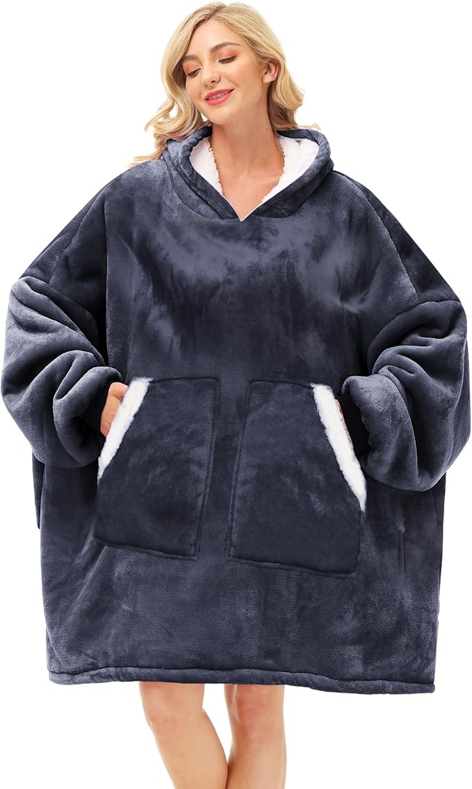Kipswiza Oversized Wearable Blanket Hoodie Gifts for Women and Men, Cozy Warm Sherpa Big Hooded Blankets Sweatshirt for Fa...