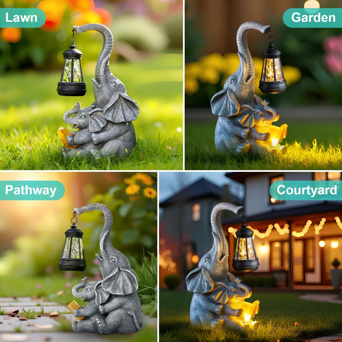 Zqqlite Solar Elephant Statue Lights Outdoor Garden Decoration  Elephant Statue With Solar Lantern Outdoor Decoration For Mother Women Birthday Gift-Courtyar Balcony Lawn Decor