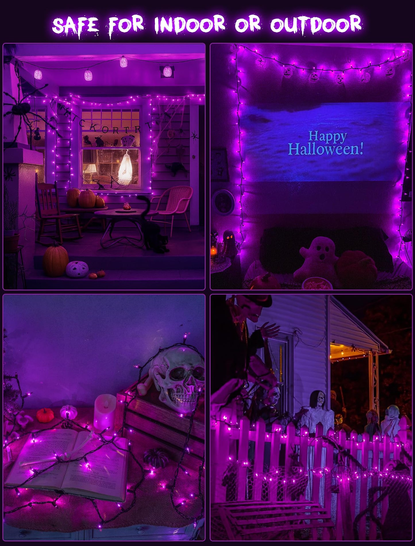 Hopolon Purple Halloween Lights 2Pack 13Ft 50Count Halloween Decorations Mini Purple String Lights With Black Wire Waterproof Ul Certified For Indoor Outdoor Christmas Tree Home Party Garden Holiday