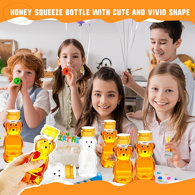 42 Pcs 8 oz Plastic Honey Bear Bottle Clear Honey Squeeze Bottles Empty Dispenser Container with Flip Lid for Storing Dispensing Holiday Wedding Gifts, 2 Colors (Color Set 1)