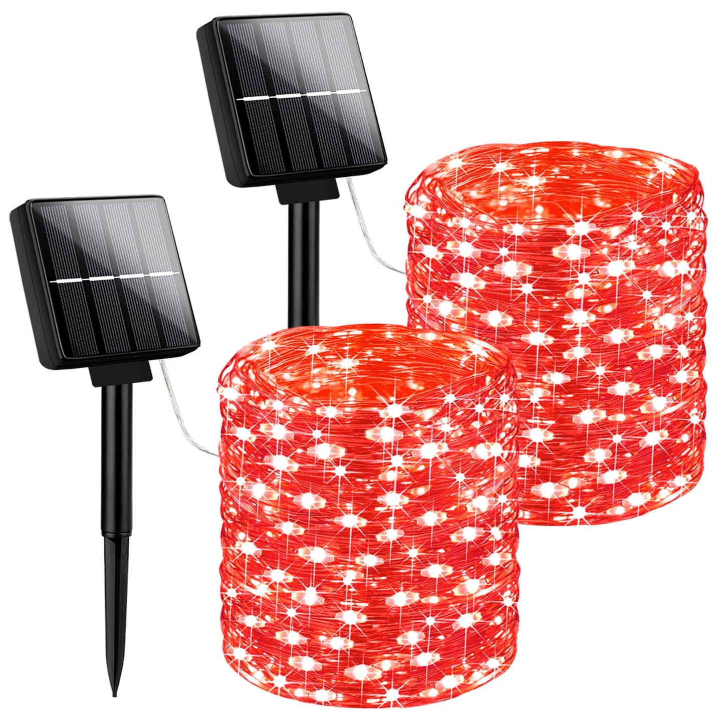 Brightever Outdoor Solar String Lights Waterproof  2-Pack Total 80Ft 200Led Solar Fairy Lights For Outside With 8 Lighting Modes  Solar Twinkle Lights For Yard  Christmas  Party (Red)