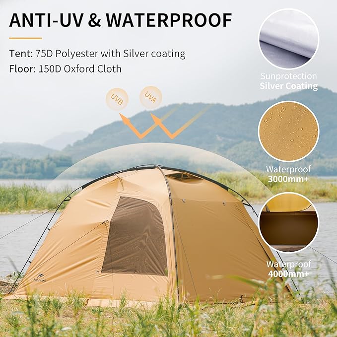 Naturehike Dune Hot Tent with Stove Jack,Double Layer 4 Season Tent,Waterproof 2-3 Person Tents for Camping