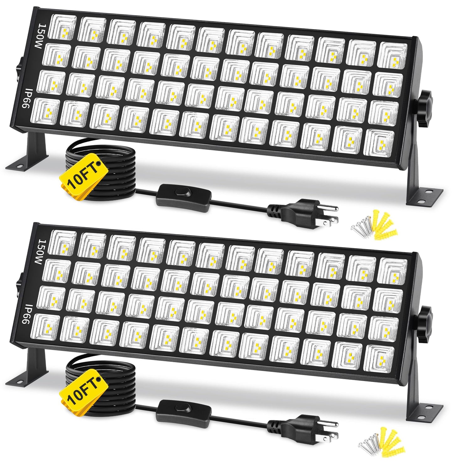 Yqnlifa 150W Led Shop Light  18000Lm 6000K Daylight White Super Brighter  Ip66 Waterproof Garage Light With 10 Ft Cord & On/Off Switch  Bay Lighting For Workshop Yard Garage Warehouse  2 Pack