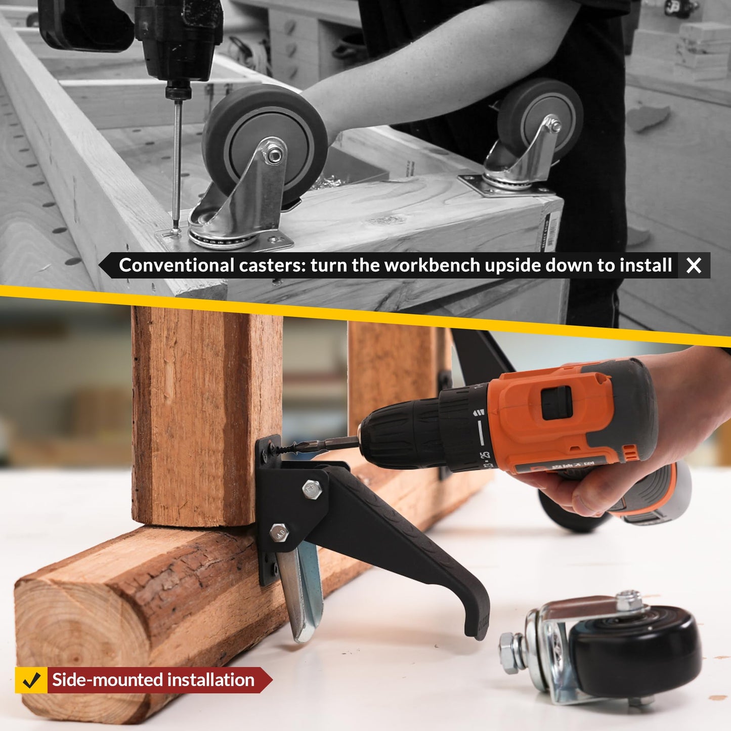 HOLKIE Retractable Casters Heavy Duty Casters with Lifting and Lowering Function Maximum Load of 700 lbs (4 casters) for Workbenches or Other Equipment