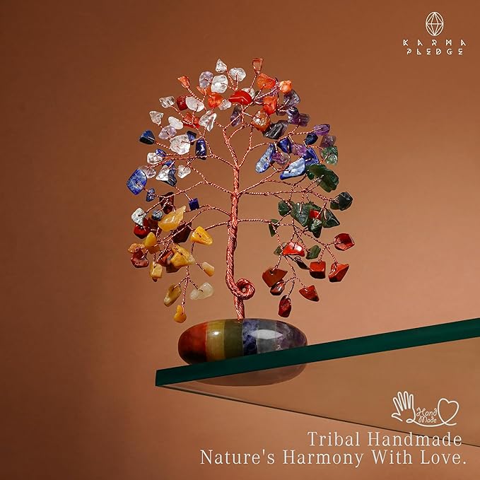 KARMAPLEDGE Crystal Tree of Life Home and Office Feng Shui Decor, 7 Chakara Healing Crystal Handmade Bonsai Tree for Positive Energy, Good Luck, Money, Christmas Decor, Birthday Gifts for Women, Mom