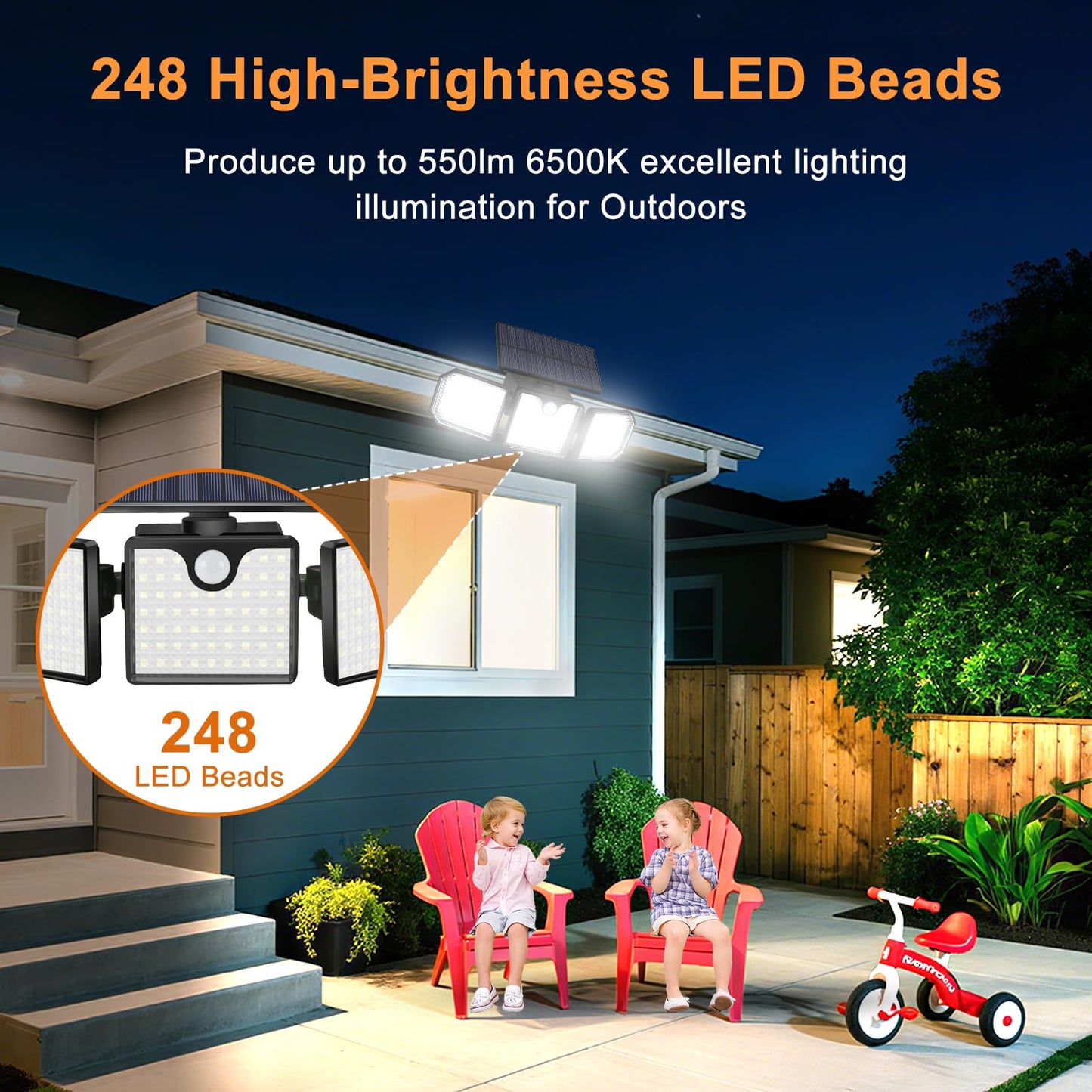 Aolyty Solar Motion Sensor Lights - IP65 Waterproof Solar Strobe Wall Lights - Bright White/Red & Blue Flashing for Garden, Patio, Yard & Front Door
