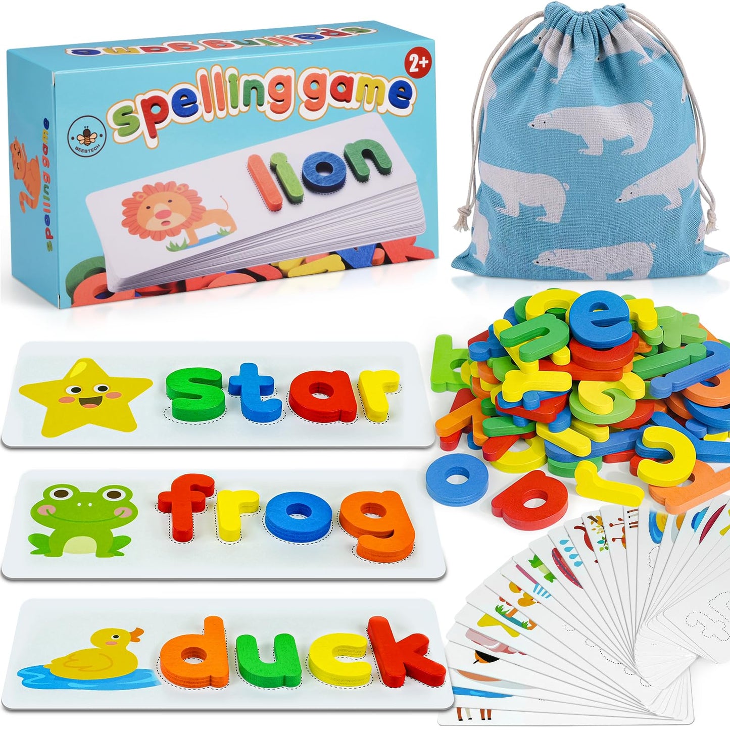 BEESTECH Alphabet ABC Learning Educational Toys for 2 3 4 5 Years Old Boys Girls, Wooden Puzzle Flash Cards Preschool Activity Letter Matching Games for Kids Toddlers