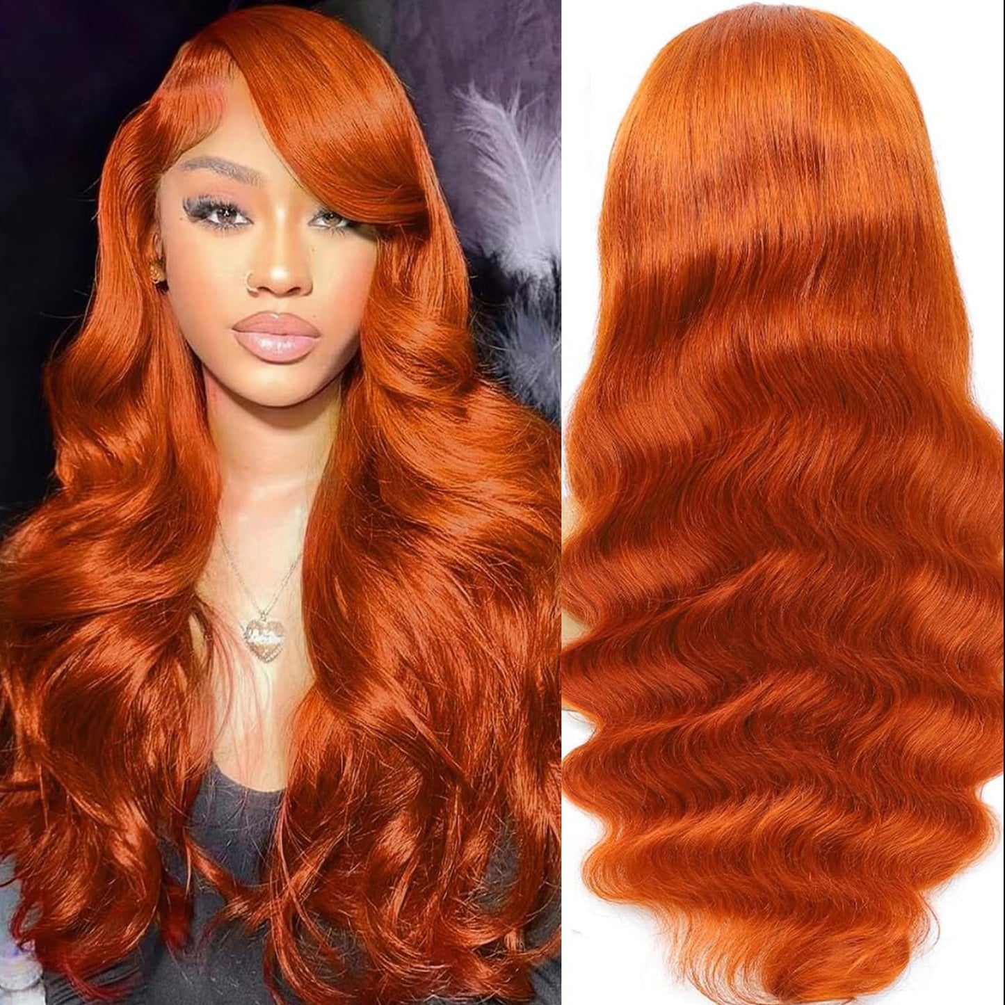 Shciyair 30 Inch 13x4 Ginger Lace Front Wigs Human Hair Pre Plucked Ginger Body Wave Human Hair Wig 200 Density Orange HD Lace F