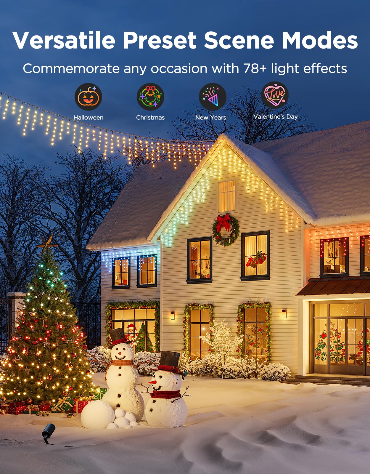Govee Icicle Lights, Smart RGBIC Christmas Lights for Outside, 33ft with 400 LEDs Icicle Christmas Light Outdoor, IP67 Waterproof, Music Sync, Voice Control, 78+ Scene Modes for Holiday Decor