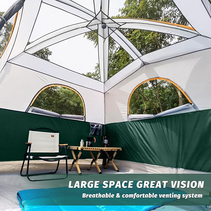 UNP Tents 6 Person Waterproof Windproof Easy Setup,Double Layer Family Camping Tent with 1 Mesh Door & 5 Large Mesh Windows -10'X9'X78in(H)
