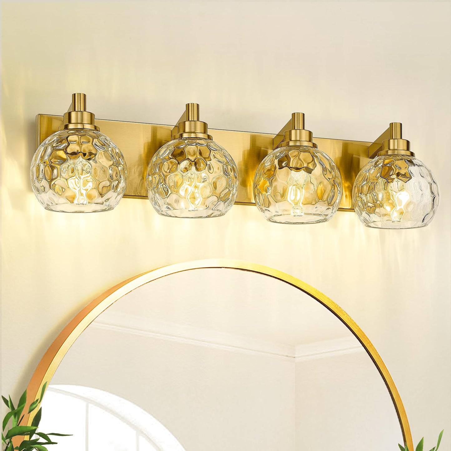 Metwet Bathroom Light Fixtures Over Mirror  26  Brushed Gold Bathroom Vanity Light With Clear Hammered Glass Globe Shade  4-Light Modern Sconces Wall Lighting  Vl200-Bg-Cl-4