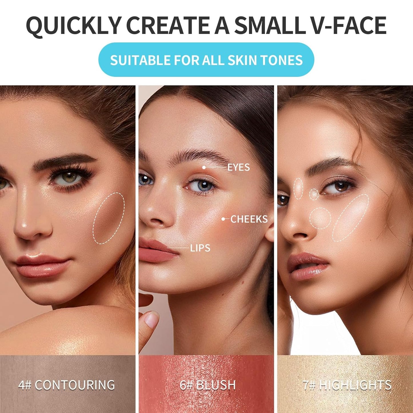 3 Colors Multi-Function Stick Set 3D Face Highlight Shadow Blush Stick, Highlighter Stick, Shimmer Cream Powder, Lasting Glow Finish, Creamy Self Sharpening Crayon Highlighter (3 In1)