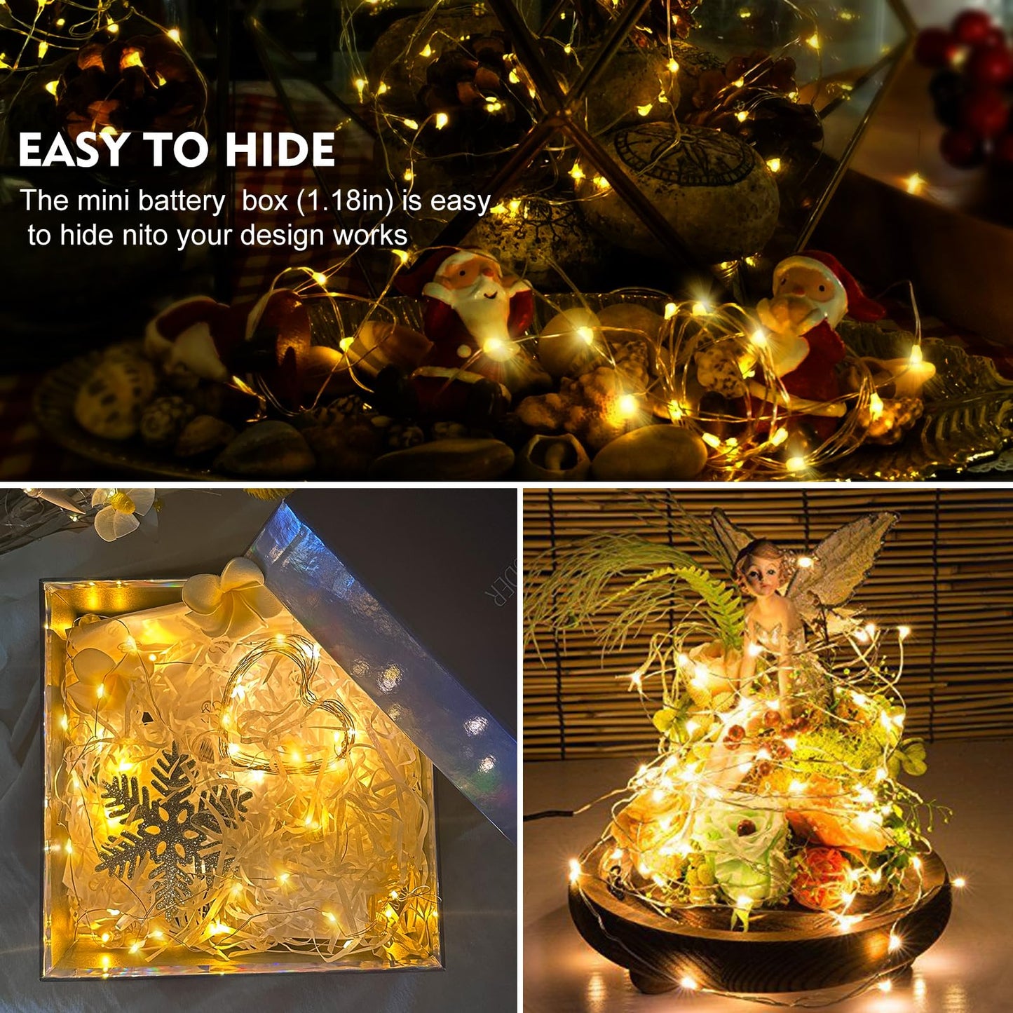 Aikei 24 Pack Led Fairy Lights Battery Operated  Warm White String Lights Waterproof 7Ft 20 Led 3 Lighting Modes For Wedding Party Bedroom Decor Garden Christmas Outdoor Indoor Decoration Warm White