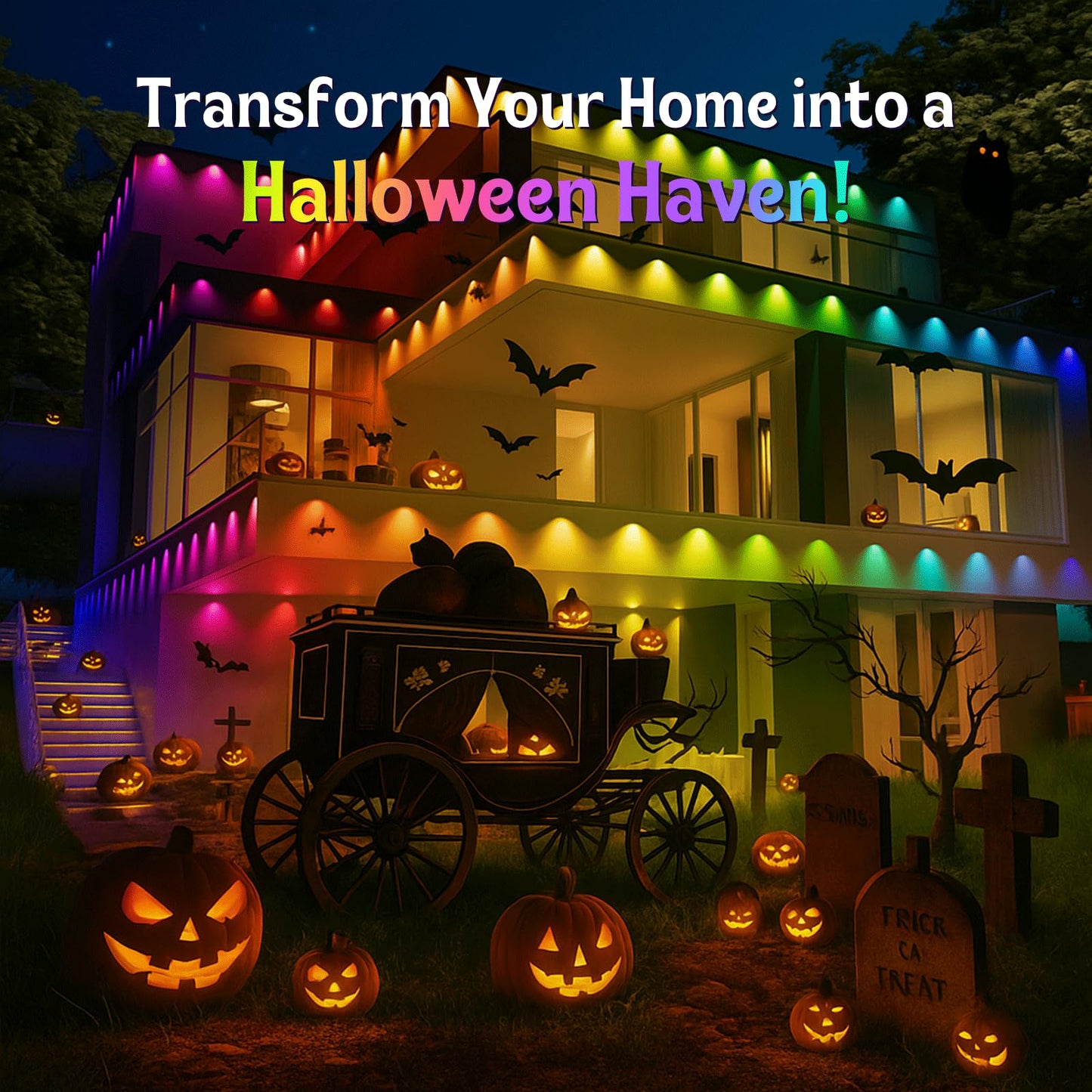 HUTAKUZE Outdoor Christmas Lights, 50ft RGB LED, IP67 Waterproof, Smart APP & Remote Control, Multicolor, Model C5113