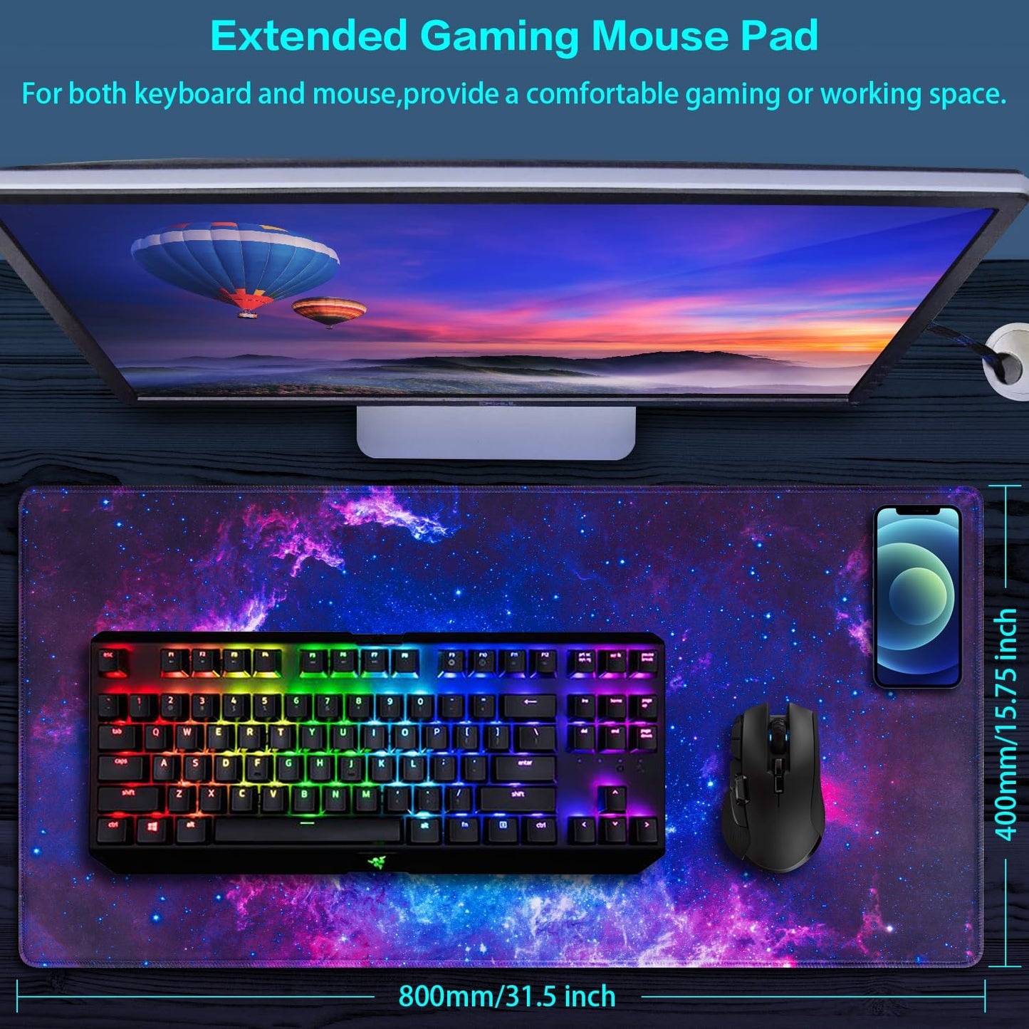 Canjoy Gaming Mouse Pad, 31.5x15.7inch Large Extended Mousepad Big Computer Desk Mat for Keyboard and Mouse Full Desk Mouse Mat with Non-Slip & Rubber Base