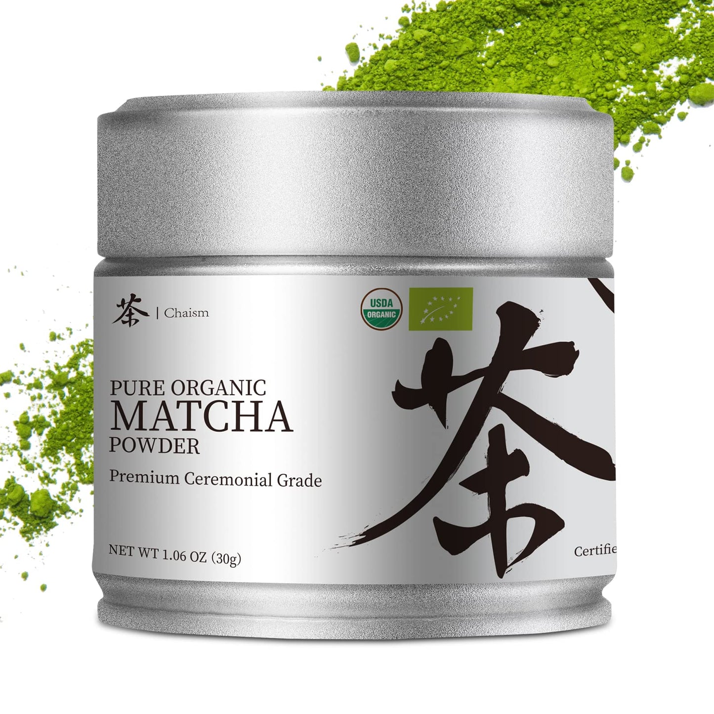 Chaism Ceremonial Grade Matcha Green Tea Powder - USDA Organic, Gluten-Free, Vegan, 1.06oz Tin - 100% Pure, No Additives