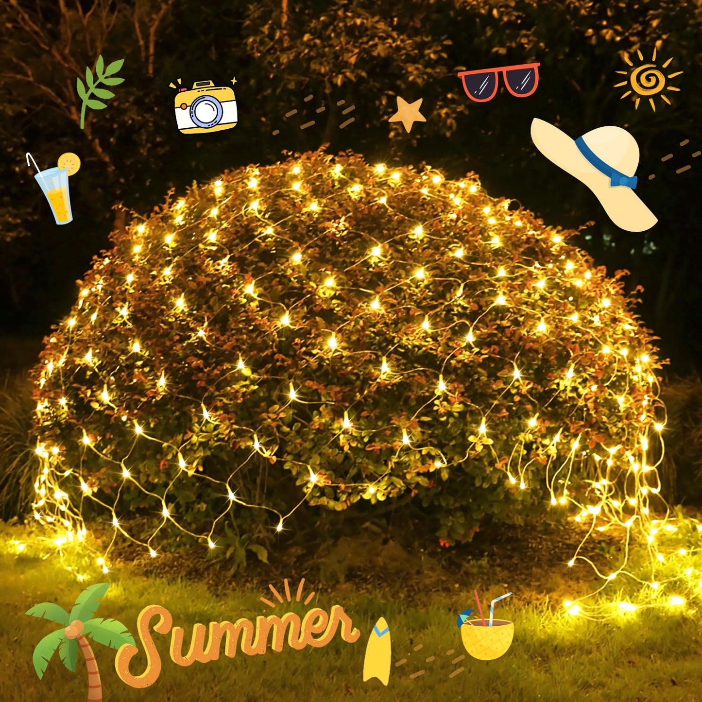 JMEXSUSS Net Lights Outdoor, 200 LED, 9.8ft x 6.6ft, Warm White, 8 Modes, Model EXS-N-0200, Christmas Decoration