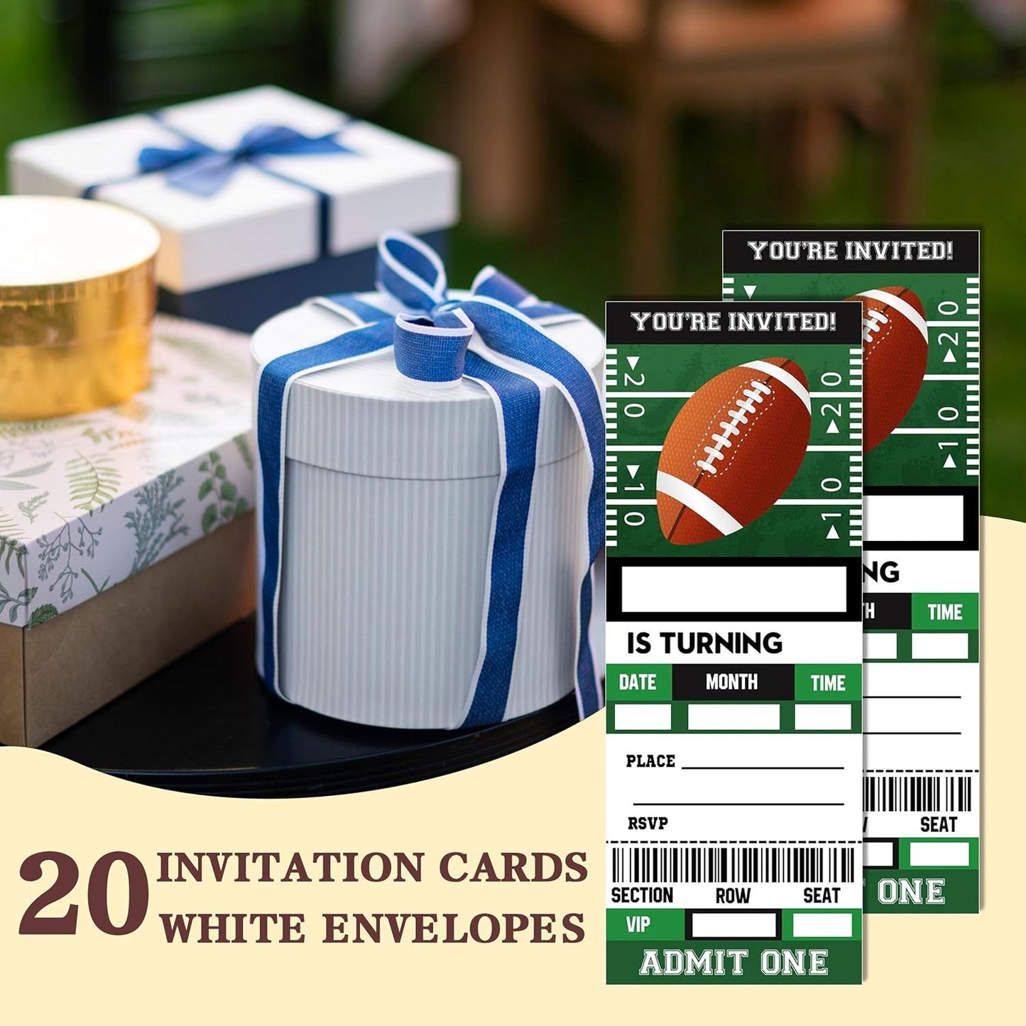 Football Game Ticket Invite Cards-Football Birthday Invitation with Envelopes for Teens kids Adults-Sports Birthday Cards-Party Favor & Supplies (20 Packs)-A17