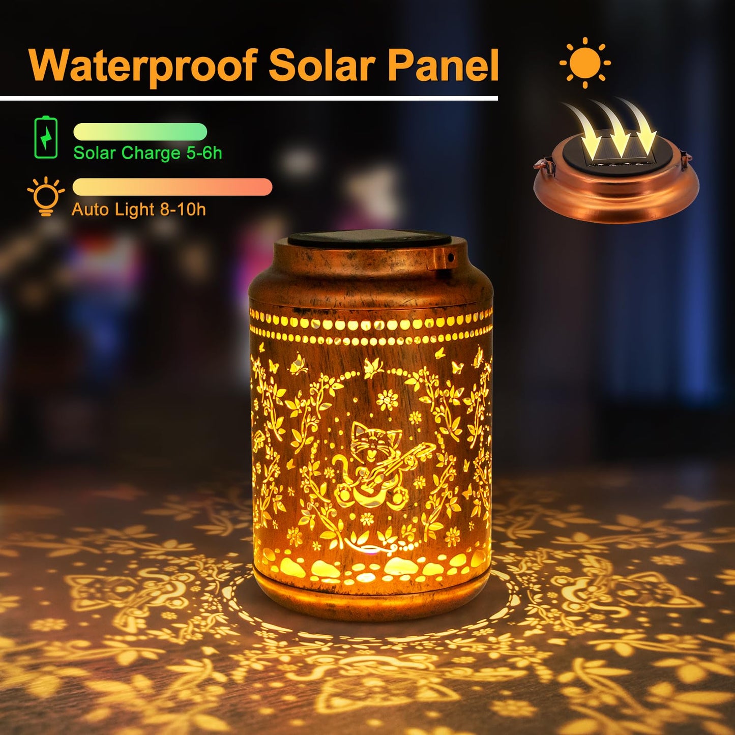YISITEONE Cat Outdoor Solar Lanterns, Metal Hanging Lights, Waterproof, Brown, 4 Pack, Model ES04250500009