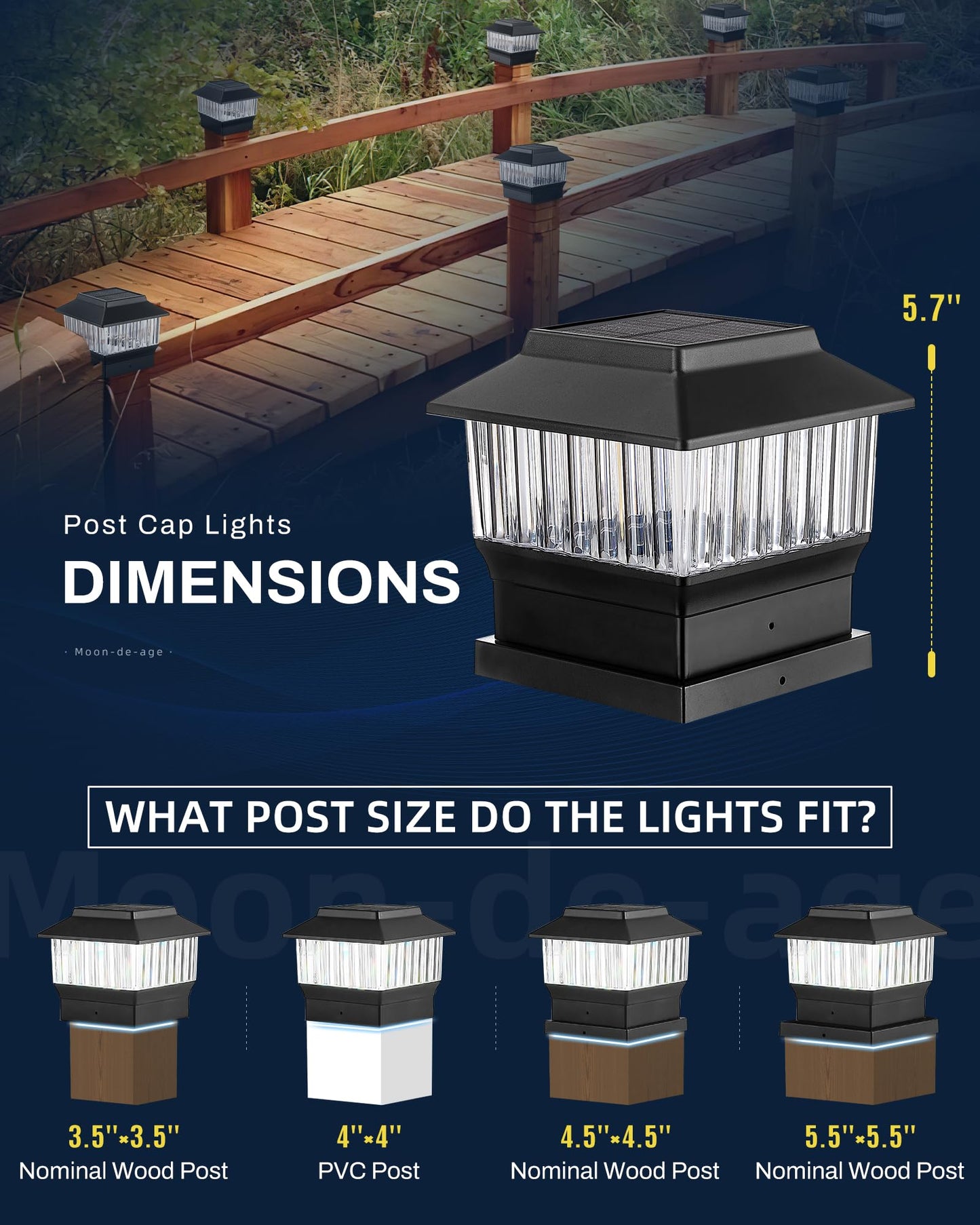 MOON-DE-AGE Solar Post Cap Lights, 50 Lumen, Waterproof, 8 Pack, Warm Black, Fits 4x4, 3.5x3.5, 4