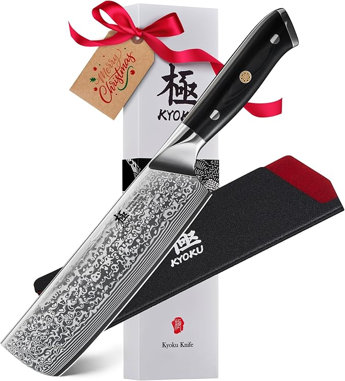 KYOKU Nakiri Knife - 7" - Shogun Series - Japanese Style VG10 Steel Core Damascus Blade - with Sheath & Case