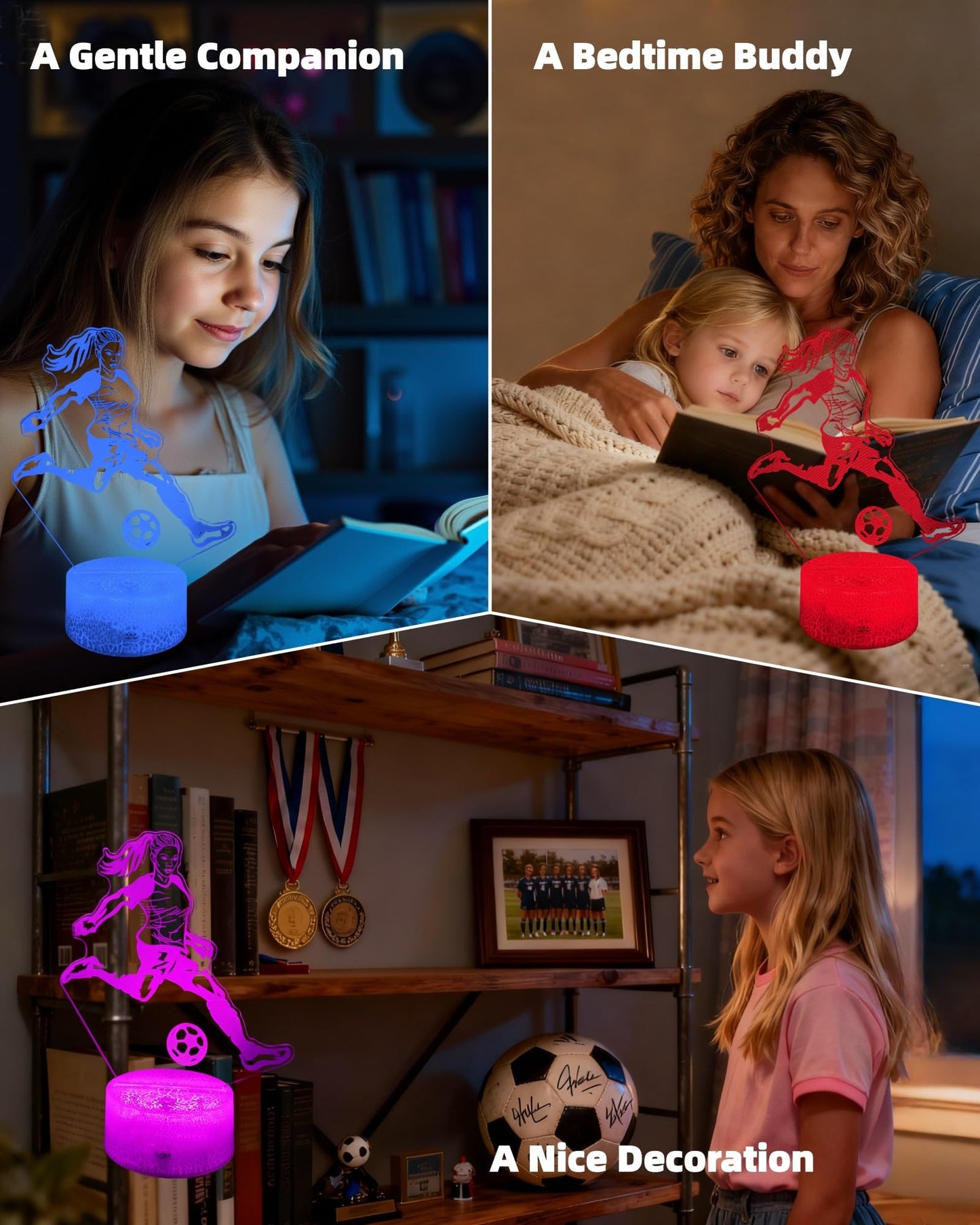 Kenmaca 3D Soccer Player Night Light, Multicolor, Dimmable, Touch & Remote Control, 5.78 x 8.54 x 1.96 inches