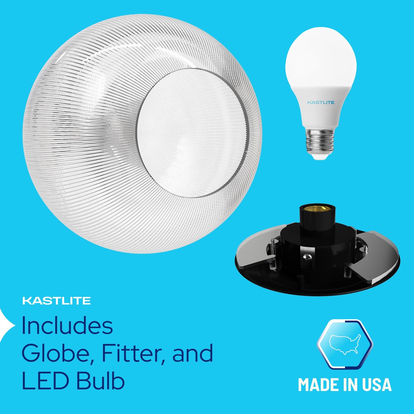 Kastlite Lamp Post Globe Combo Lighting Fixture | 12 Neckless Prismatic Lens With Black Fitter Wing Clips | Fits 3 Diameter Posts (Not Included) | Comes With With 5000K Led Bulb