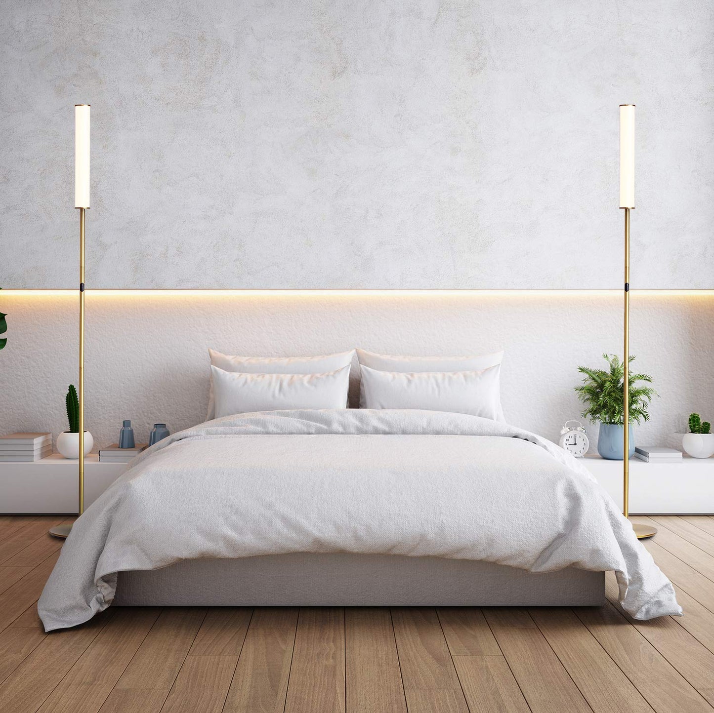 OBright LED Cylinder Floor Lamp, Remote Control, Dimmable 3000K-6000K, Antique Brass, Model OB-FL09D