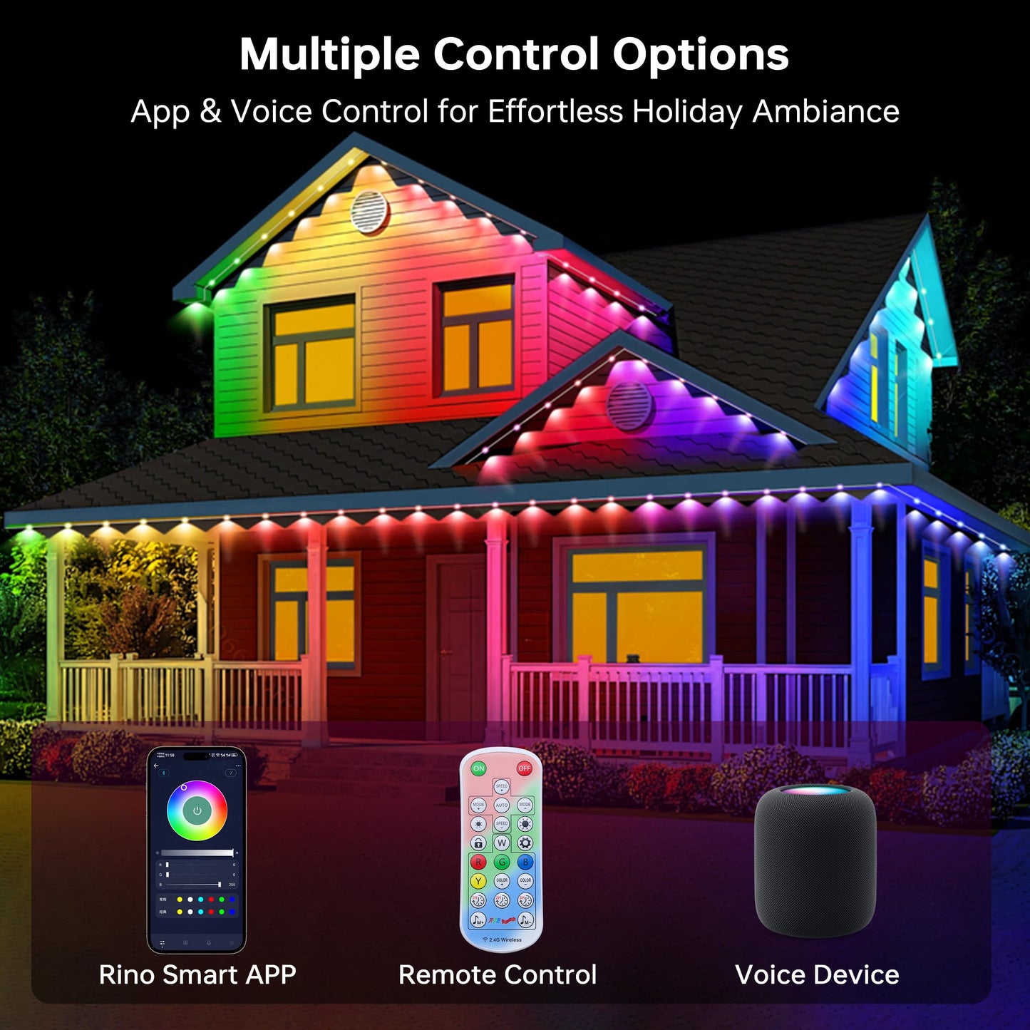 UPONELED Outdoor LED Lights, 120FT RGB Waterproof Eaves Light, App/Remote Control, Model UPLEL-120, White