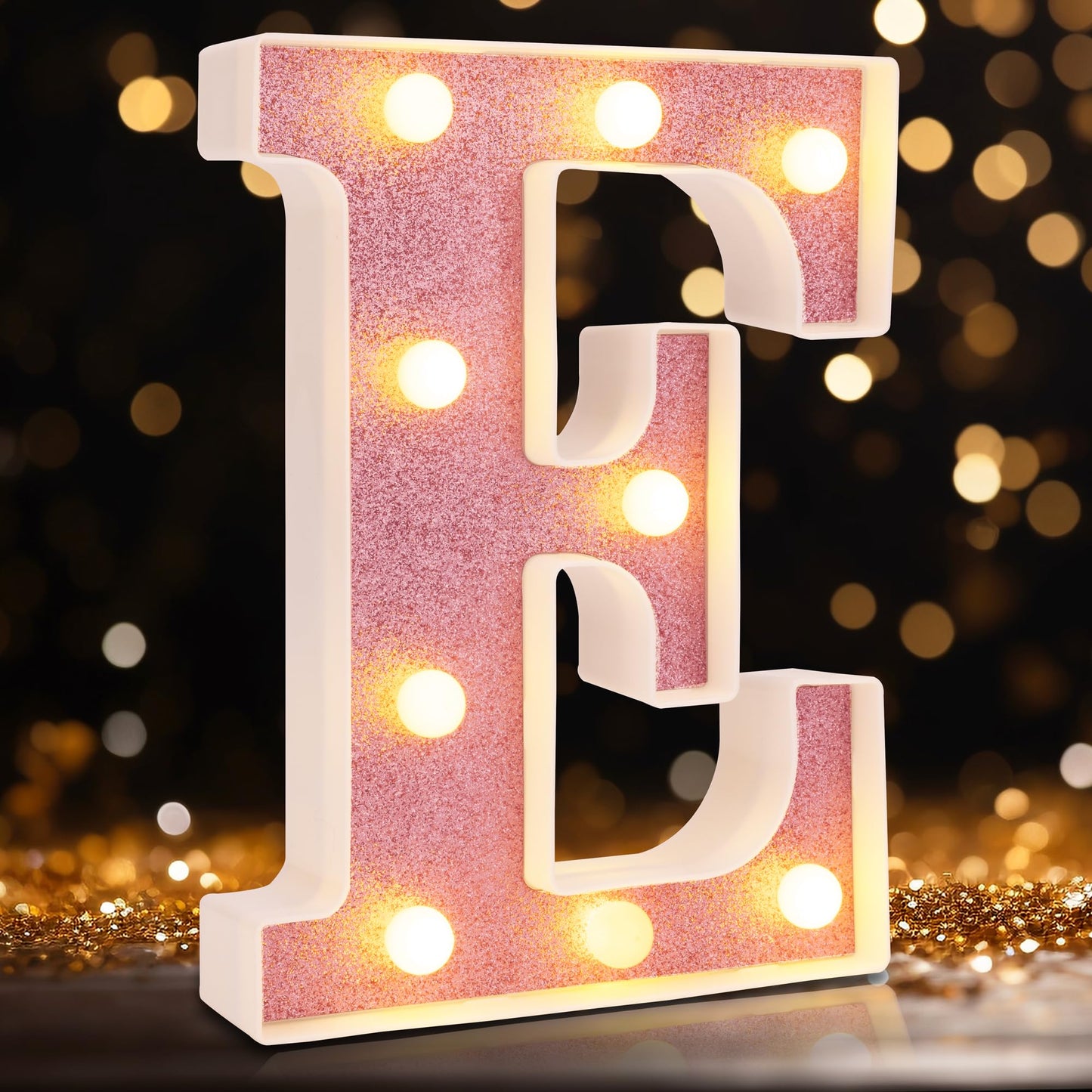 DyingSwan Small LED Marquee Letter E, Pink Glitter, 8.58 Inch, Battery Powered Lighted Sign for Party and Decor