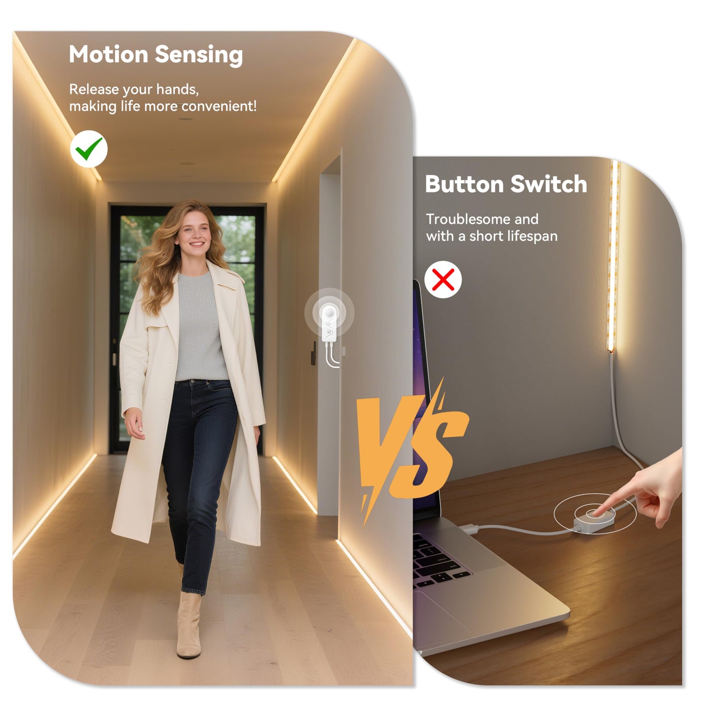 Pautix Motion Sensor Strip Lights 24V Cob Led Strip Light Motion Activated Led Strip Light 2700K Warm White 20Ft Dimmable Super Bright With Dual Lighting Mode For Under Cabinet Kitchen Stairs Bedroom