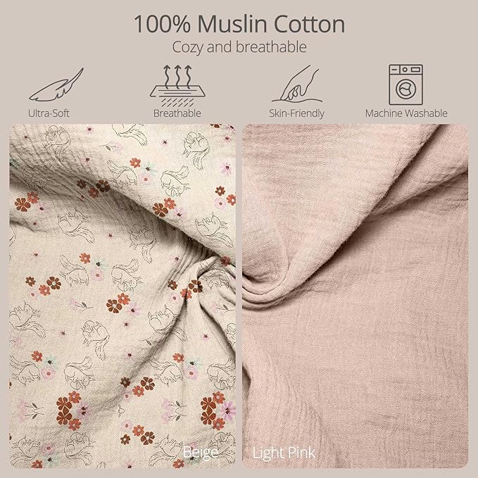 Muslin Baby Changing Pad, 2 Pack Muslin Soft Cotton Covers & Waterproof Lining Foam Diaper Changing Table Pad 32" x 16.6" Mat for Dressers