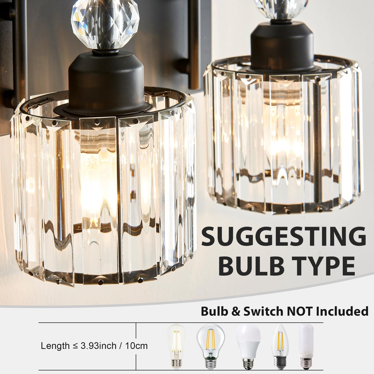 Diamondforge Bathroom Vanity Light Fixtures Over Mirror - Makeup Lighting Black - For Modern Wall  Bath  Desk  Farmhouse  Hallway (3 Crystal Lights)