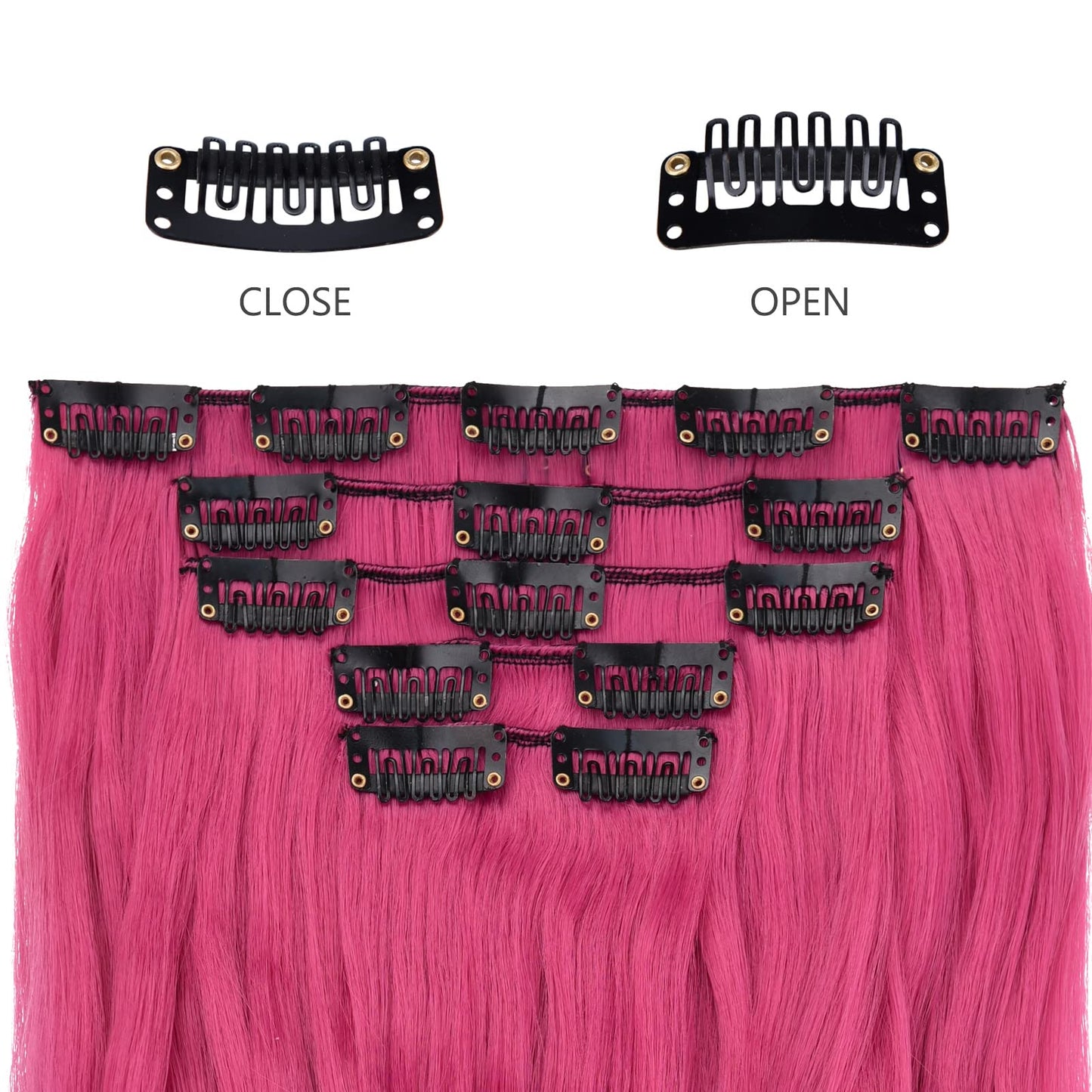 HSPJHTM Dark Pink Hair Extensions Wave Clip in Hair Extension for Women Halloween 18 5PCS Wavy Curly Natural Hair Extentions Thi