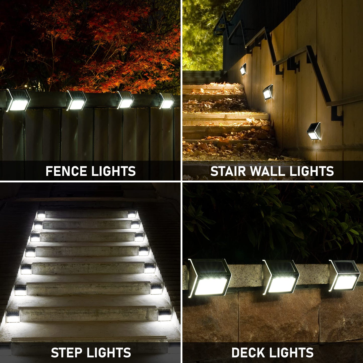 SOLPEX Solar Fence Lights, 12 Pack, Waterproof Stainless Steel, 4 LEDs, Cold White, Model 8365