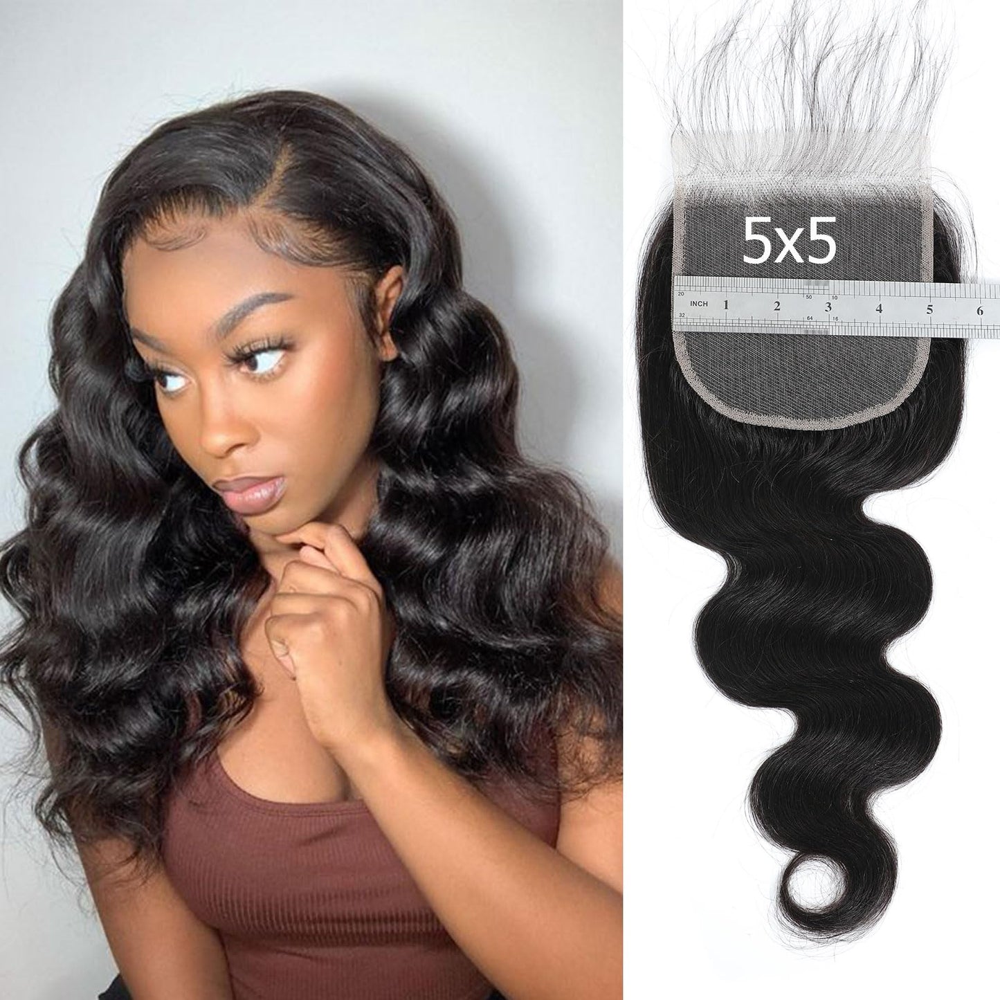 DSEKCAIN Body Wave Closure Human Hair 5x5 HD Lace Closure Human Hair Body Wave Transparent HD 5x5 Lace Closure Raw Virgin Human