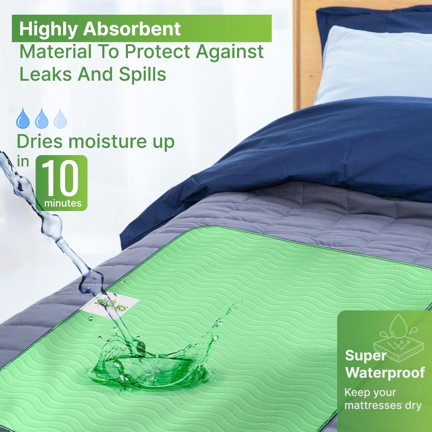 Bed Pads Washable Waterproof 34"x36"- Pack of 4 Incontinence Bed Pads & Washable Pee Pads for Adults - Dementia Products for Elderly & Elderly Assistance Products - Reusable Pee Pads for Dogs & Kids