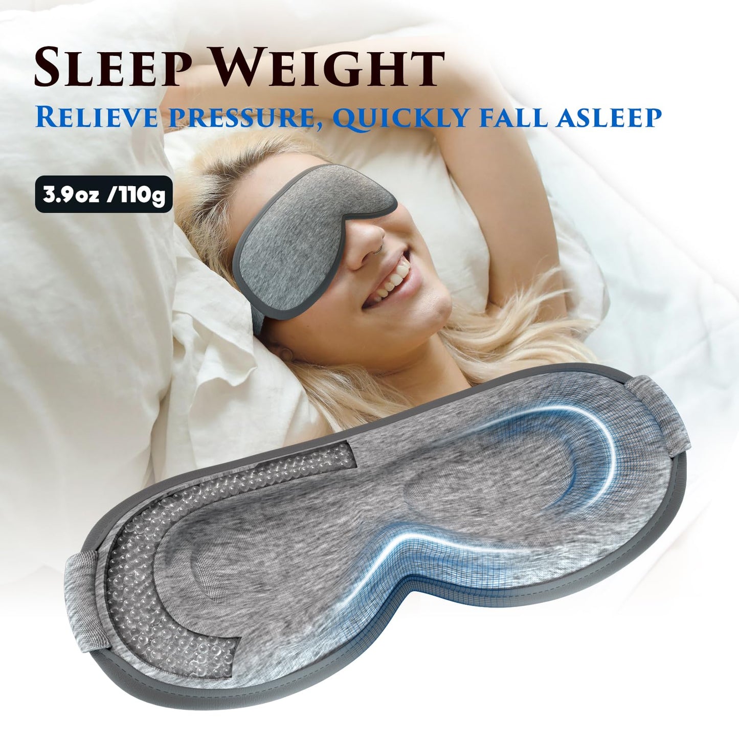 Weighted Eye Mask Cover for Sleeping - Eye Masks for Sleep with Adjustable Strap, Lash Extension Eye Covers for Women Men, 3D Contoured, Plane Travel Essentials, Blindfold for Meditation