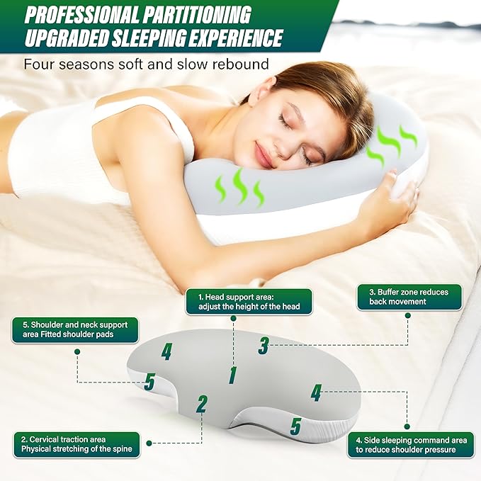 Ergonomic Memory Foam Cervical Pillow for Neck and Shoulder Pain Relief, Contour Design for Side and Back Sleepers, Orthopedic Bed Pillow with Breathable Cover, Odor-Free [Pink]