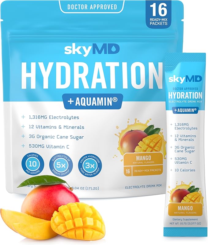 skyMD Daily Hydration | Electrolytes Powder Packets | Low Sugar, 10 Calories | 12 Vitamins & Minerals, Sodium | Drink Mix ...