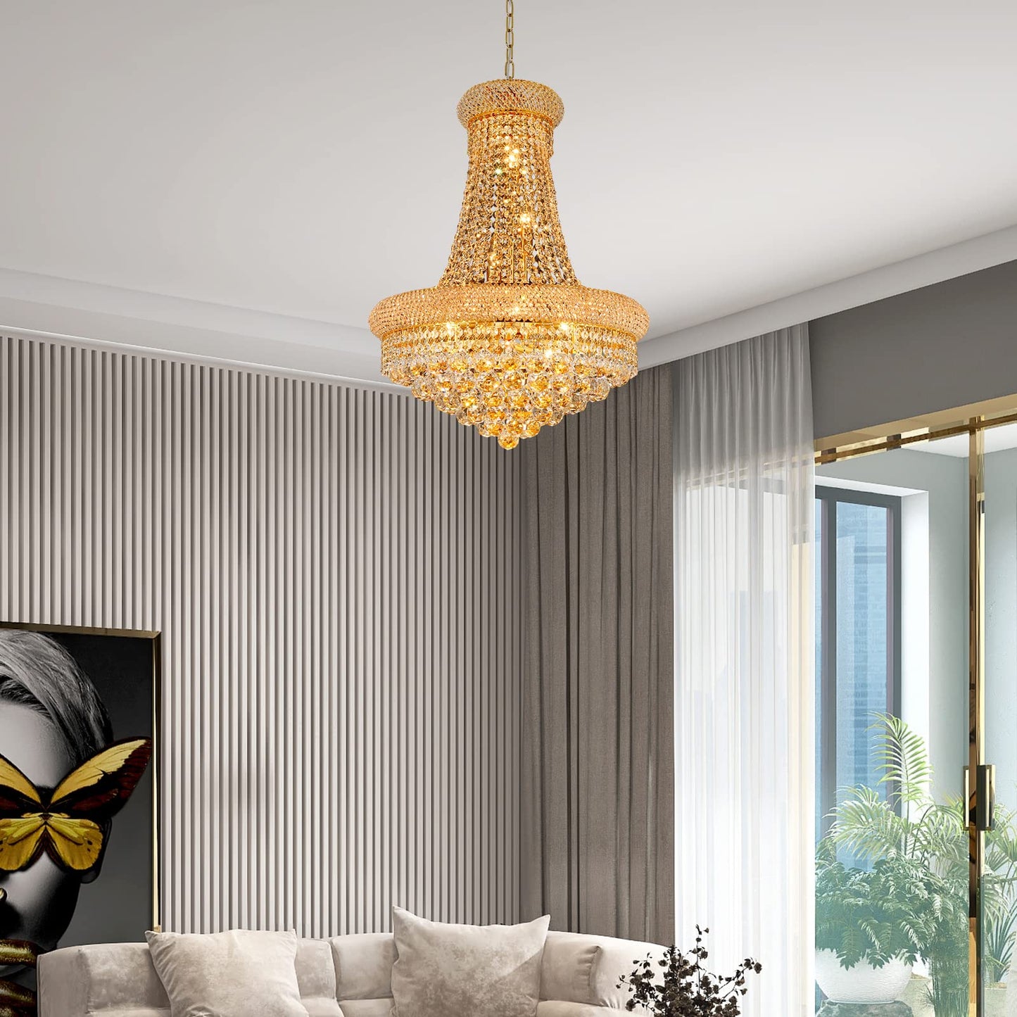 Gifarich Crystal Chandeliers For Dining Room Light Fixture Empire Style K9 Crystal Chandeliers For Entryway 12 Lights Gold stylish Lighting Fixtures For Living Room Stairway Bedroom Foyer D22 Inch