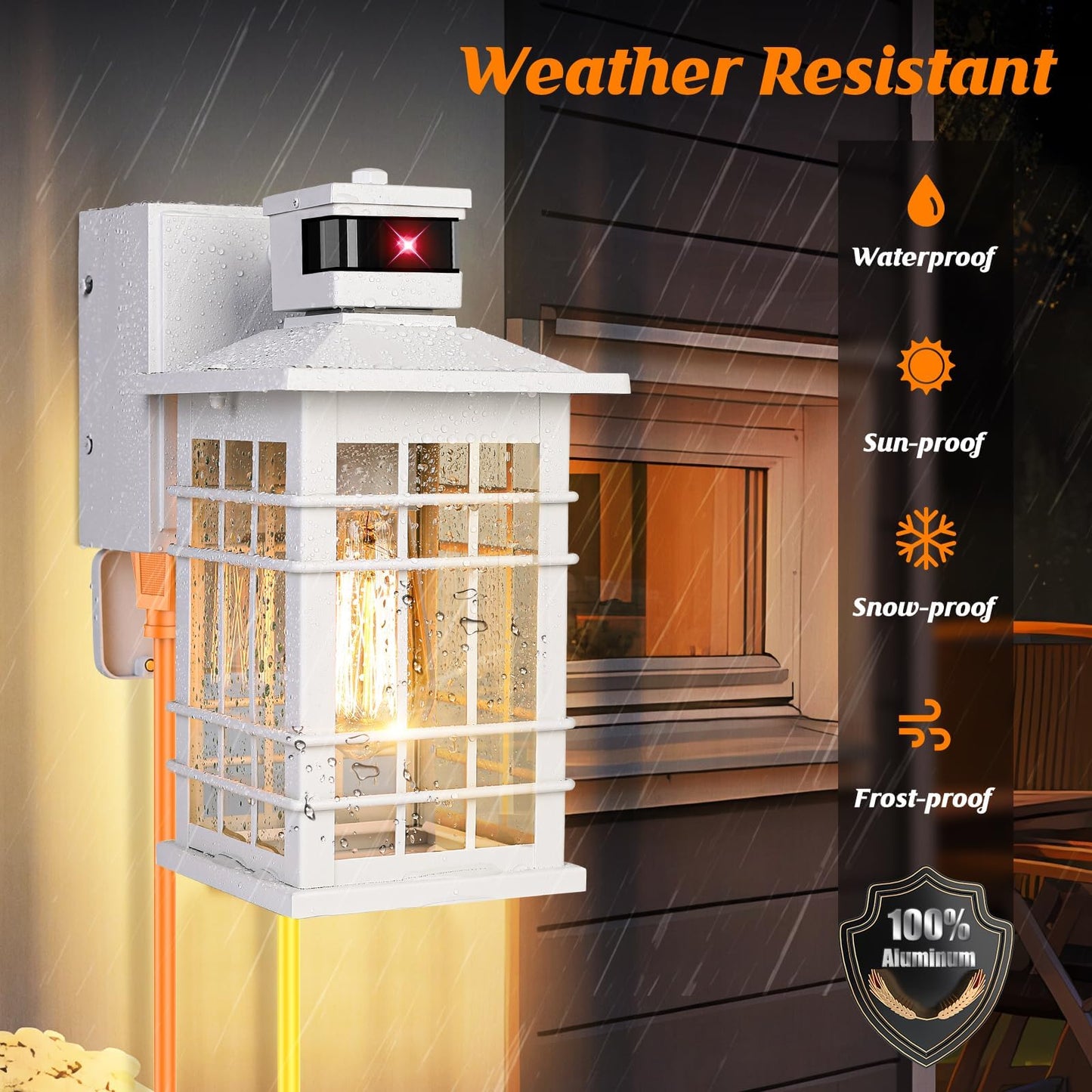 Porch Light With Gfci Outlets  White Motion Sensor Dusk To Dawn Outdoor Wall Light Fixture  2-Pack Waterproof Outside Wall Lantern Sconce 3 Lighting Modes  Exterior Wall Light For Front Door House