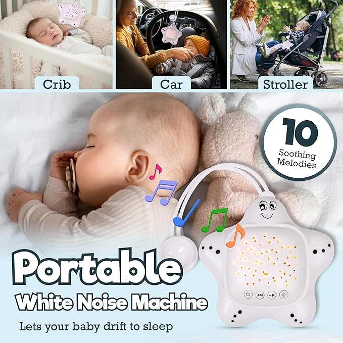 Baby Crib Tent - Toddler Bed Tent w/White Noise Machine, Wide Zipper Opening - Easy Setup Crib Cover w/Glow in The Dark Stickers & Custom Multi Color Light, Breathable Mesh Cribs Net (Gray)
