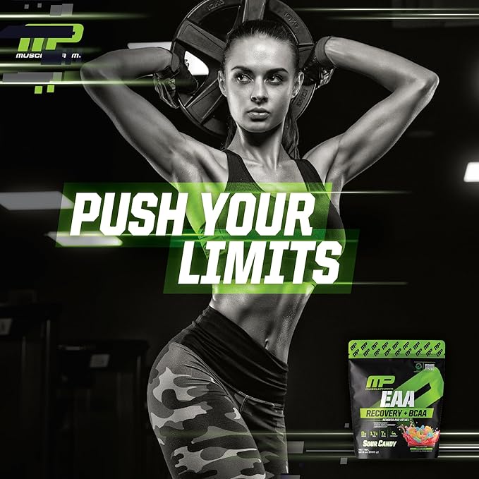 MusclePharm EAA Recovery + BCAAs, Post Workout Essential Amino Acids Powder, Pre Workout Energy Supplement for Men & Women with Branched Chain Amino Acids, 30 Servings (Sour Candy)