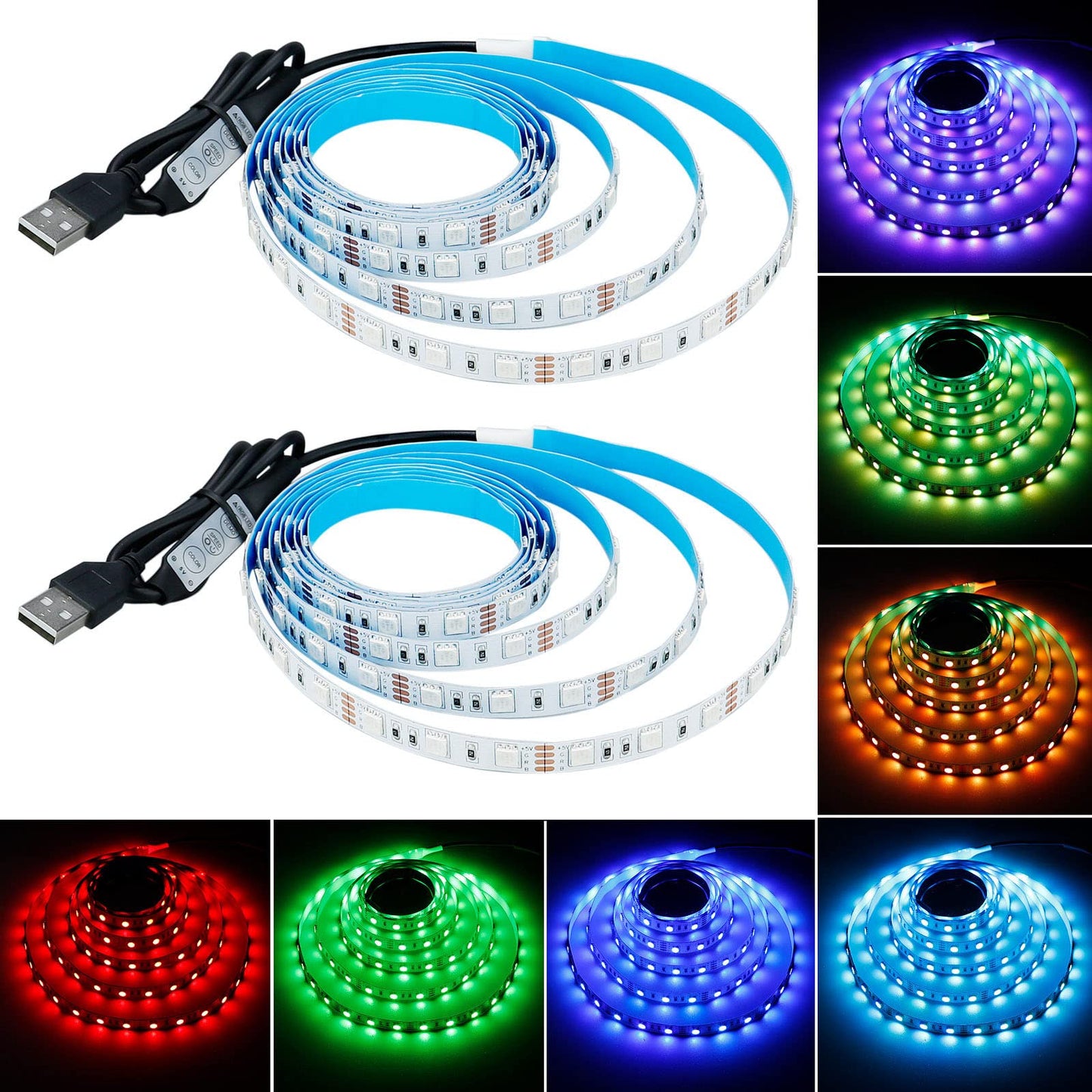 KXZM 5V USB RGB LED Strip Light 13.2ft (2 x 6.6ft) 240 LEDs Dimmable 19 Modes IP20