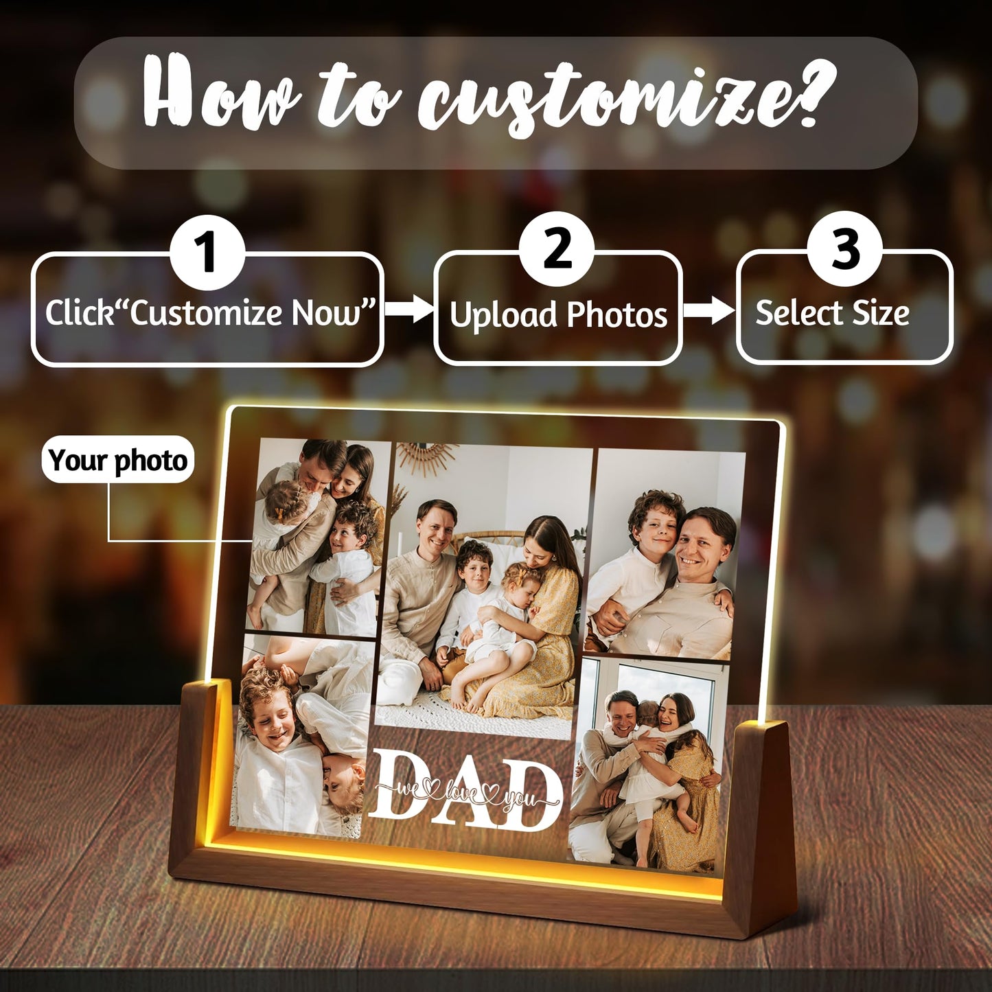 Maiwell Personalized Fathers Day Birthday Gifts From Daughter Son Kids Wife  Custom Light Up Picture Frame With Photo  Customized Best Dad Ever Gifts For Dad Husband Men Christmas Anniversary