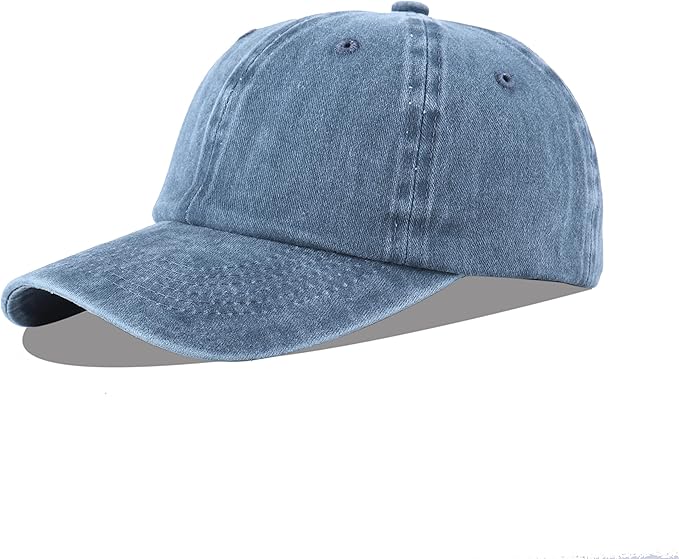 LANGZHEN Unisex Baseball Cap 100% Cotton Fits Men Women Washed Denim Adjustable Dad Hat