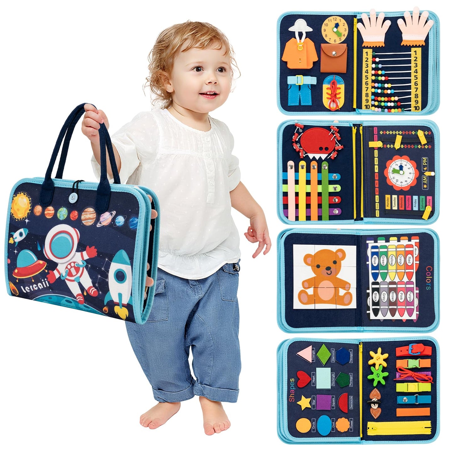 Toddler Busy Board Book Montessori Toys for 1 2 3 4 Years Old,Sensory Board Educational Activities for Learning Fine Motor Skill,Toy for Boy & Girl Birthday Gift,Toddler Toy for Airplane Car Travel﻿