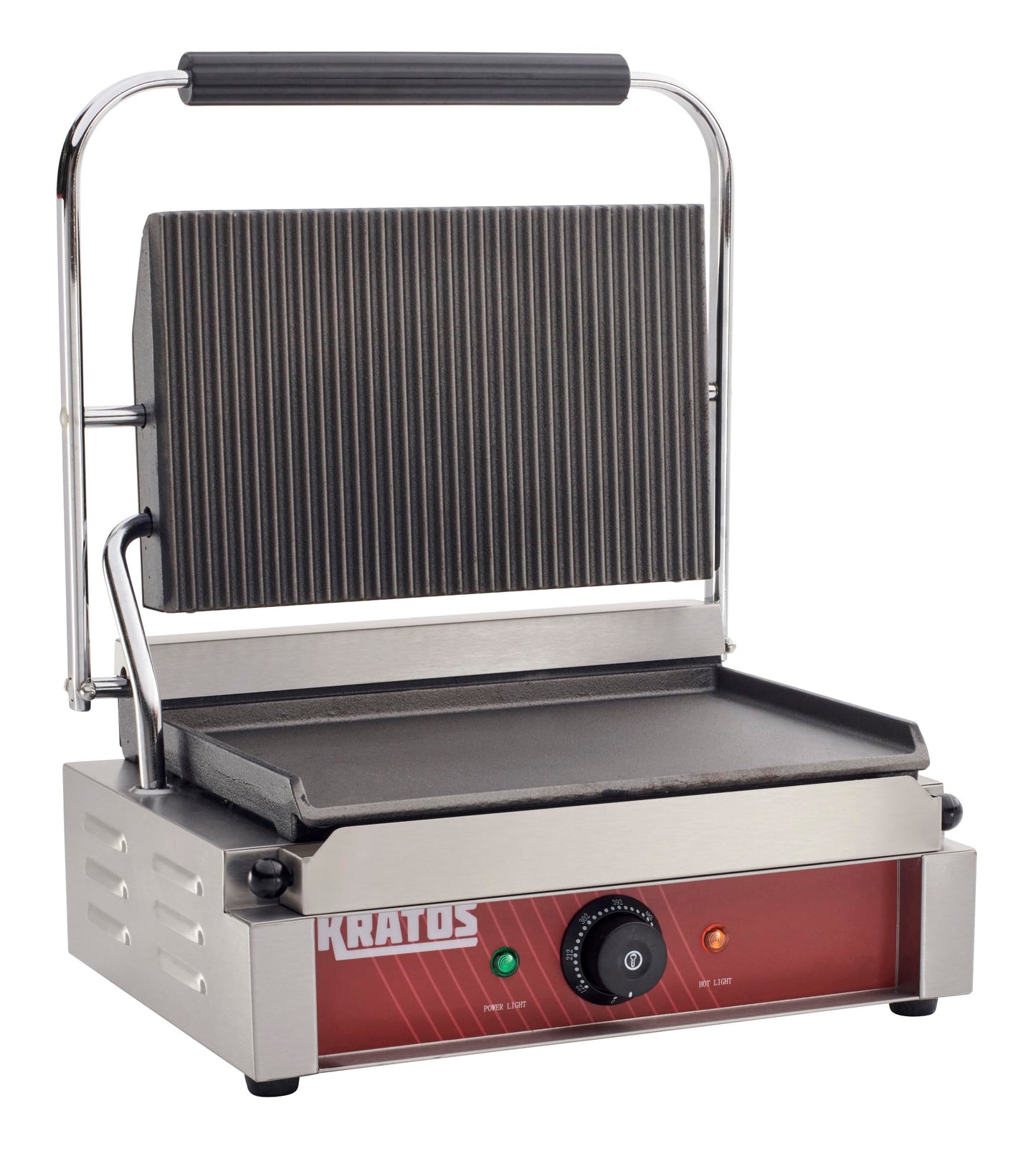 Kratos Commercial Electric Panini Sandwich Grill with Grooved Top and Smooth Bottom Plates, 14" x 9" Cooking Surface, Commercial Countertop Panini Press, 120V, 1750W (29Y-022)